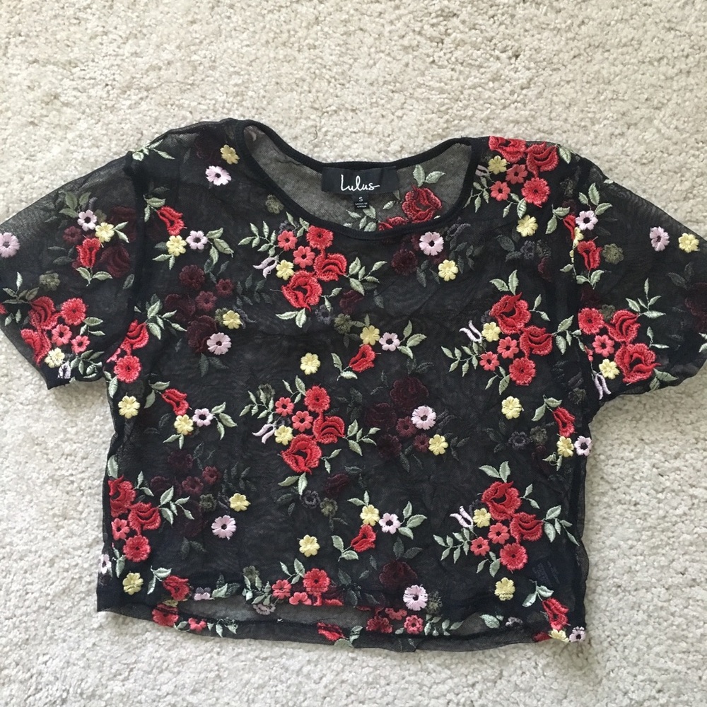Lulu’s embroidered mesh floral crop top